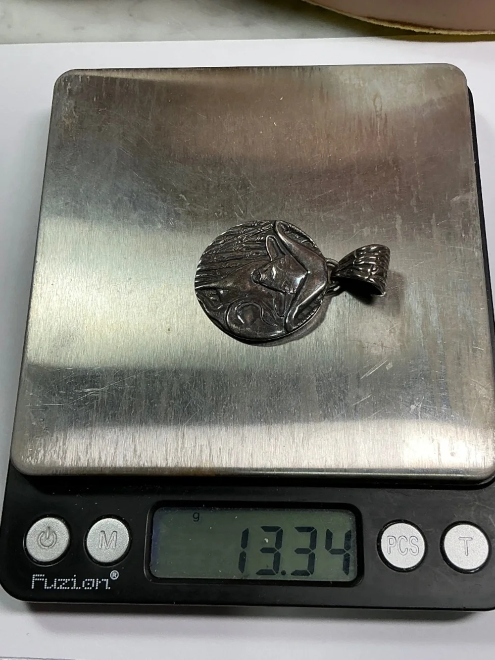 Sterling Silver Chinese Year Of The Ox 🐂 Pendant. 1 and 1/8 inch diameter